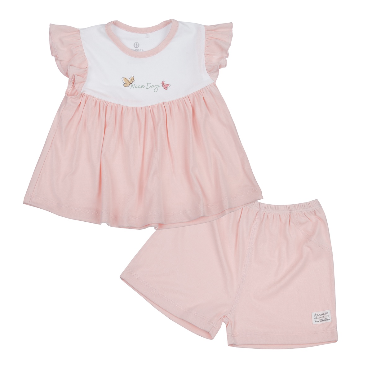 Bộ quần áo cộc tay cài vai KidsPlaza Otis in hình ND24H (Hồng)