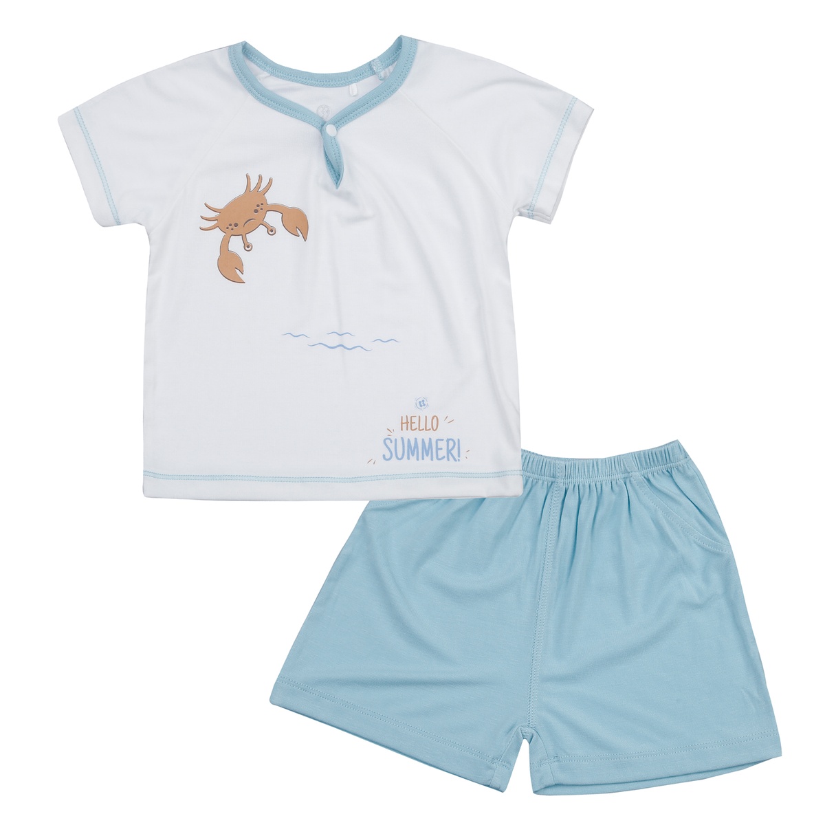 Bộ quần áo cộc tay cài vai KidsPlaza Otis ND24H (Trắng xanh)