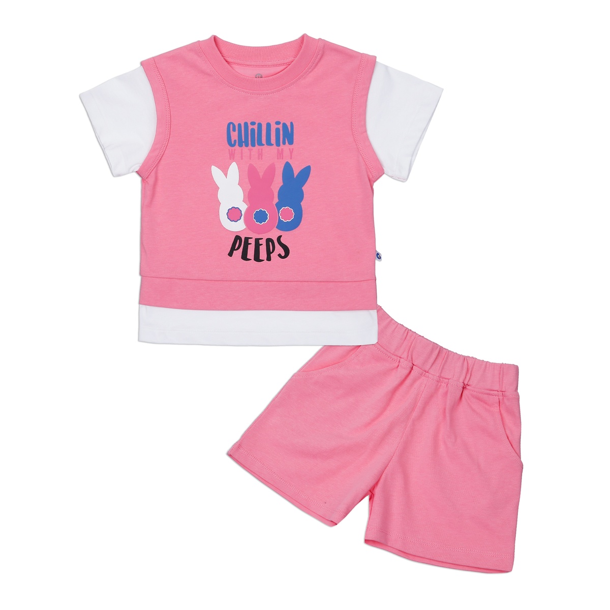 Bộ quần áo cộc tay KidsPlaza hình thỏ in PEEPS HN23H (Hồng trắng)