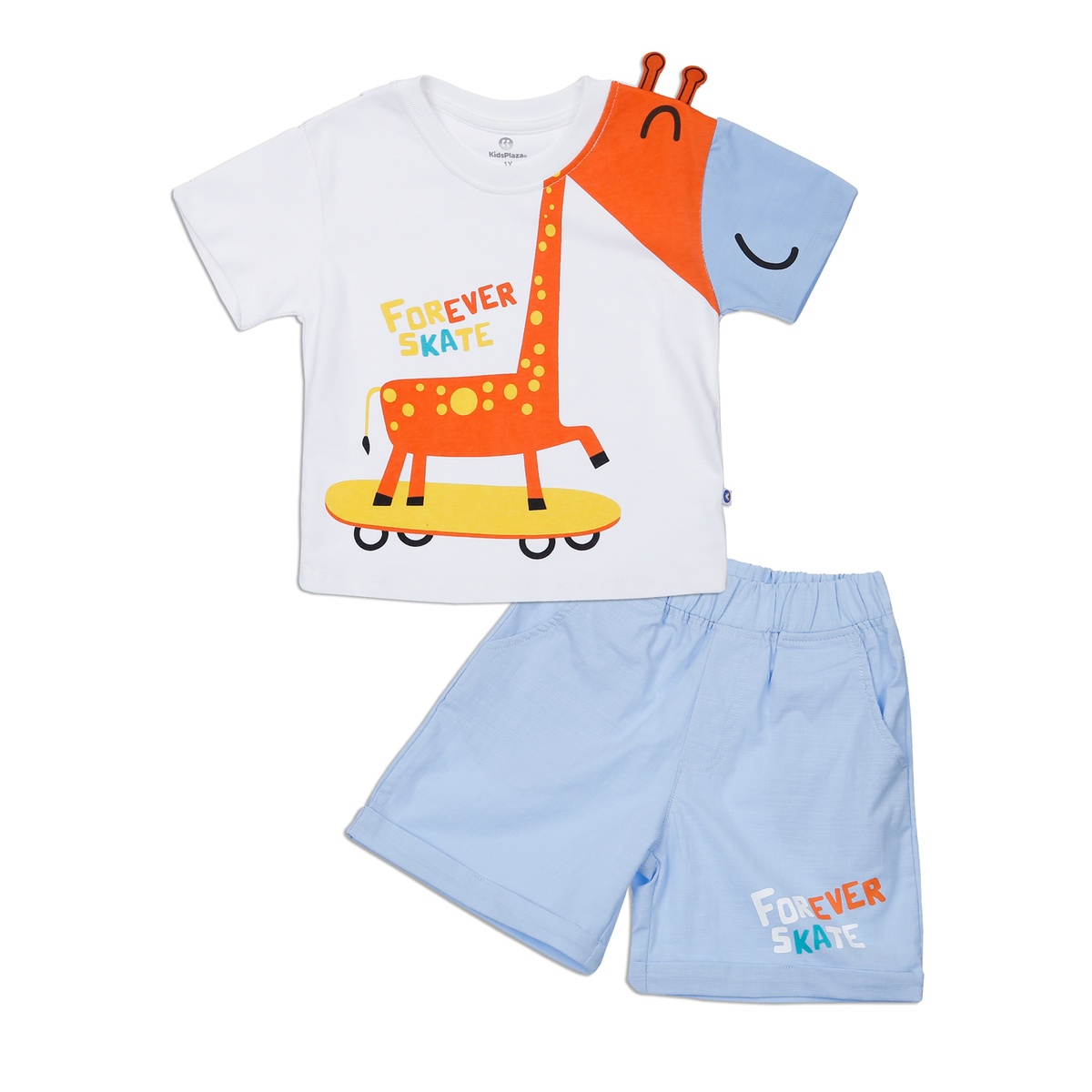 Bộ quần áo cộc tay KidsPlaza in hươu cao cổ HN23H (Trắng xanh)