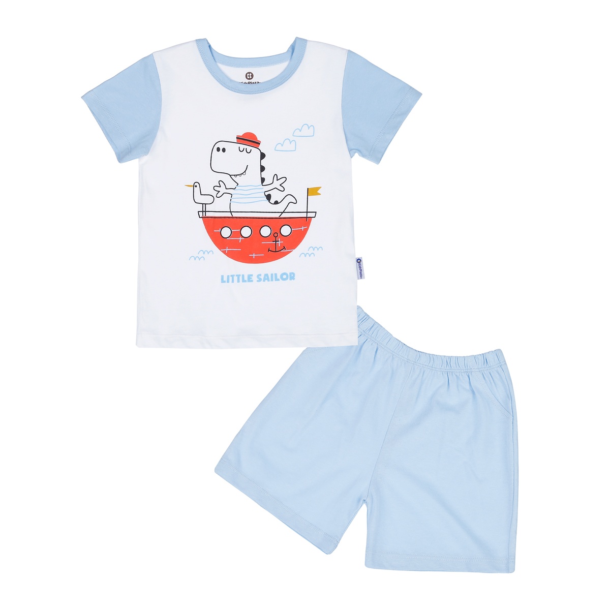 Bộ quần áo cộc tay KidsPlaza in khủng long trắng xanh M23H
