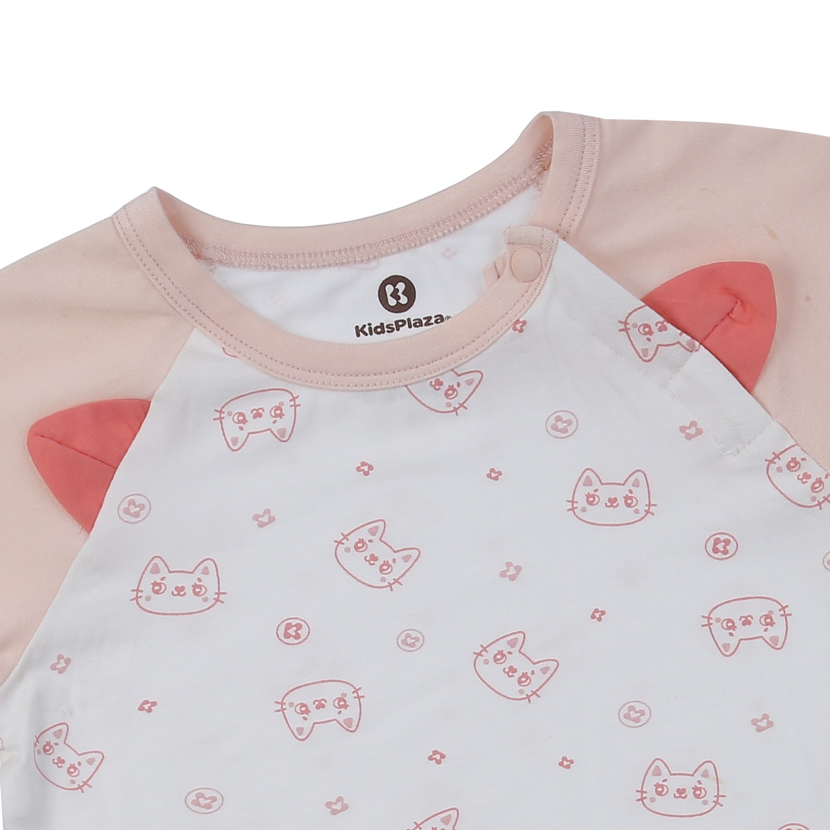 Bộ quần áo cộc tay KidsPlaza in mèo con M24H (Trắng hồng) 12-18M - mặt phải
