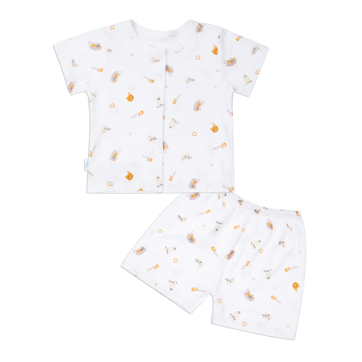 Bộ quần áo cộc tay O!Baby in mèo DN23 (Trắng)