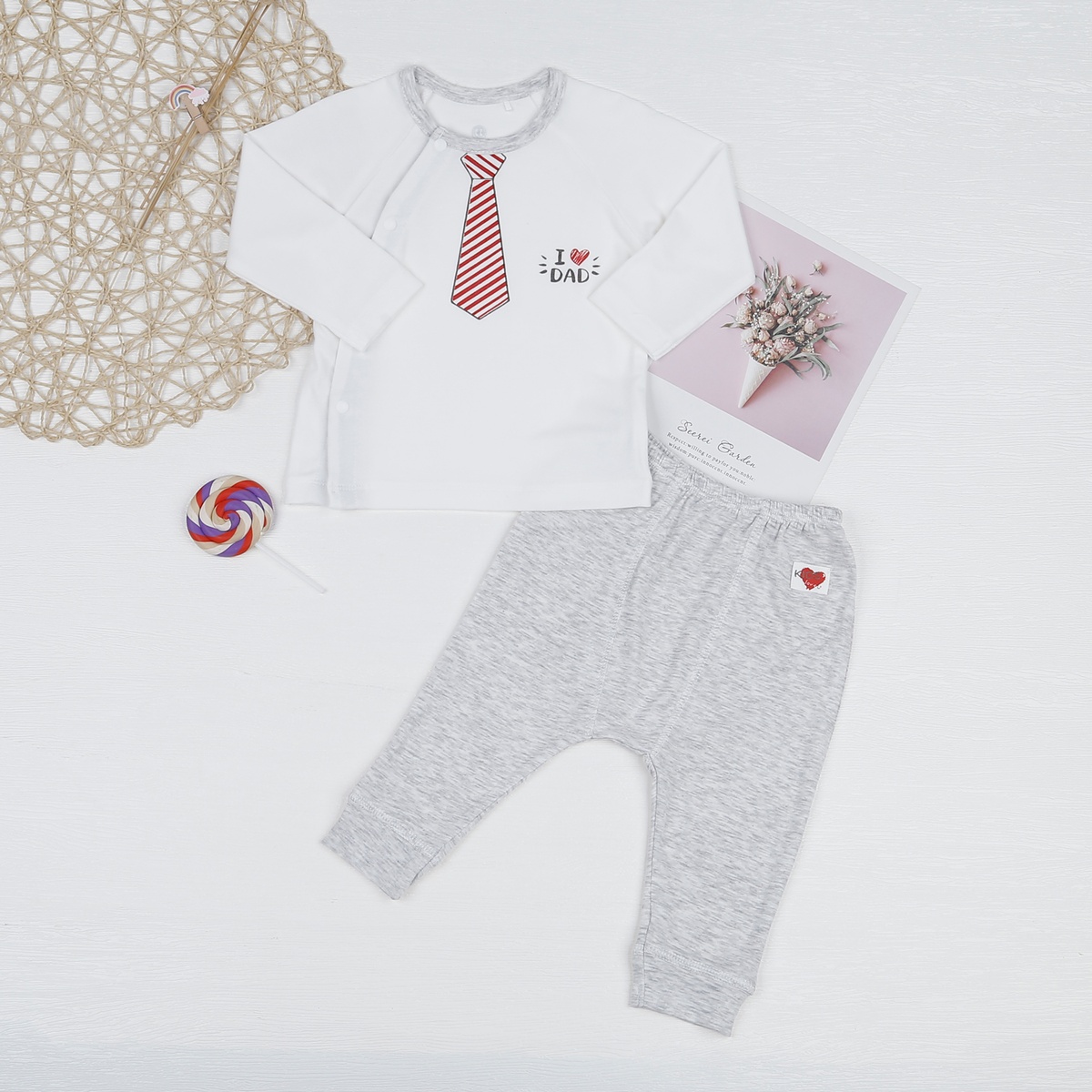 Bộ quần áo dài tay KidsPlaza cài lệch Otis kẻ ghi ND23H
