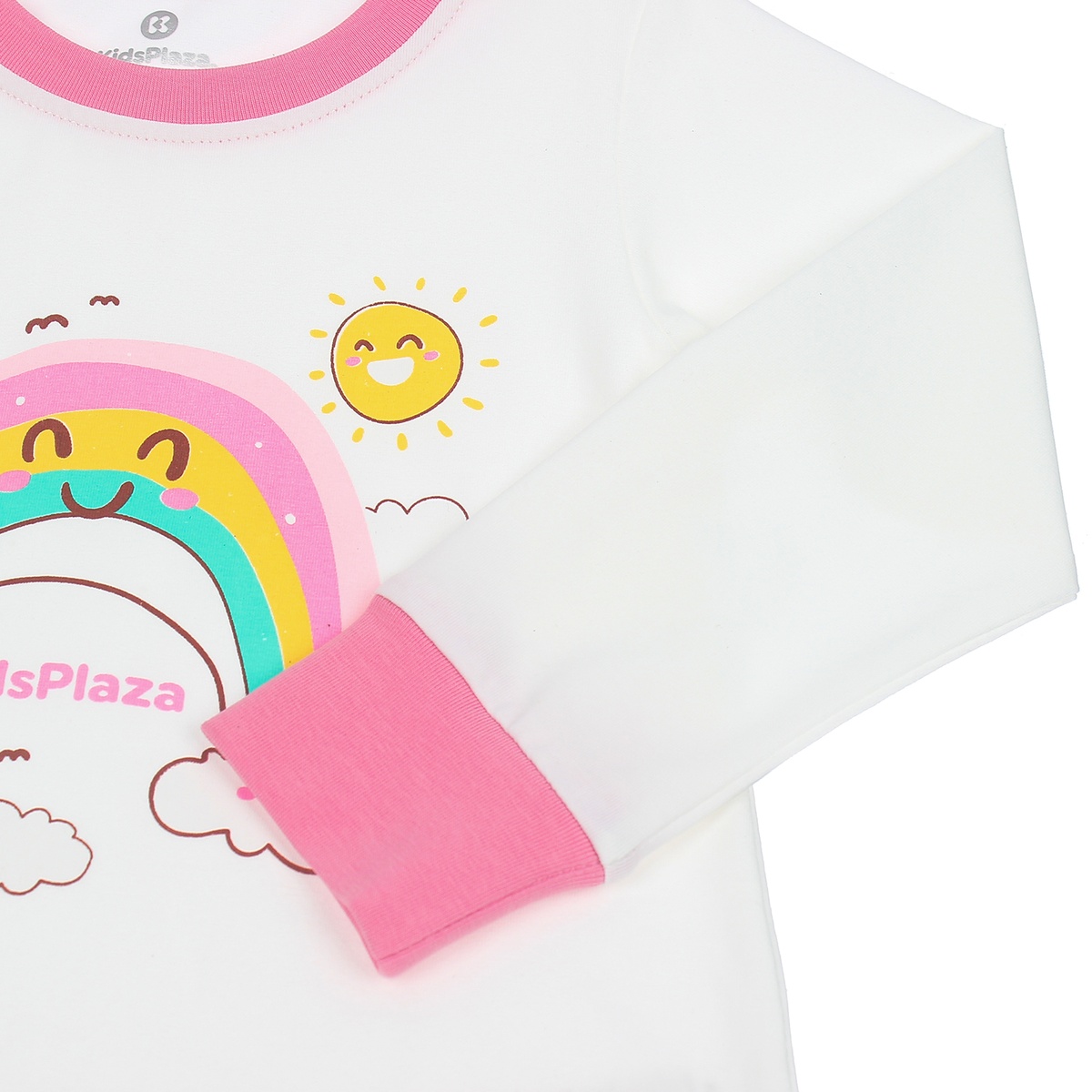 Bộ quần áo dài tay bé gái KIDSPLAZA in hình Cầu Vồng 6Y LN20T (Trắng Hồng) - mặt phải