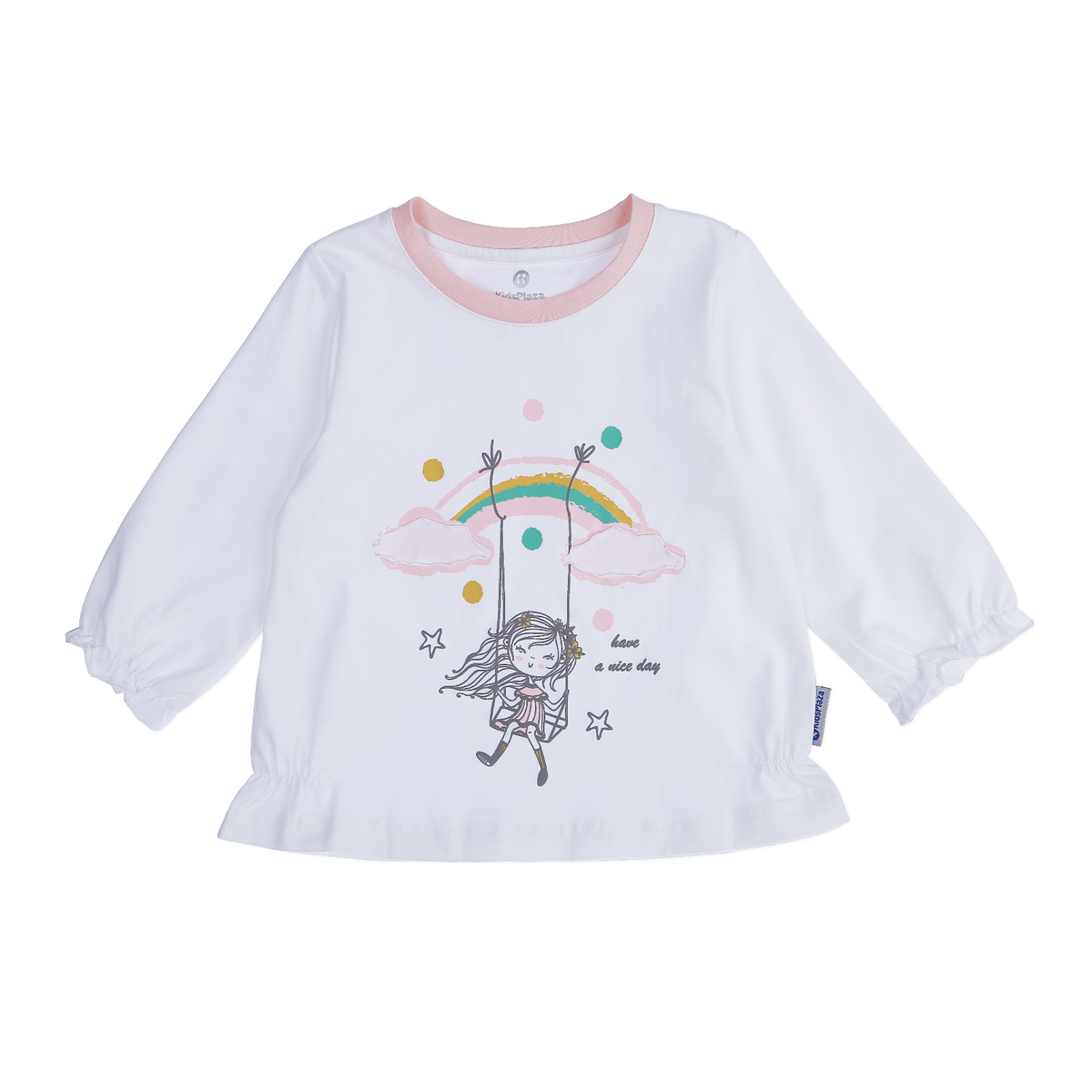 Bộ quần áo dài tay bé gái KidsPlaza in hình cô bé TT21T (Trắng) - mặt trái