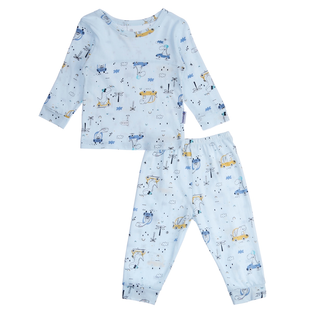 Bộ quần áo dài tay bé trai kẻ phối khủng long KidsPlaza M21T (Xanh)
