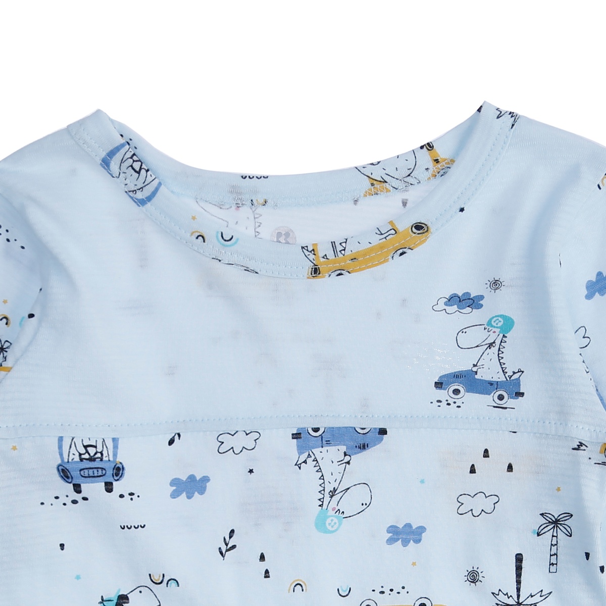 Bộ quần áo dài tay bé trai kẻ phối khủng long KidsPlaza  M21T (Xanh) - mặt phải