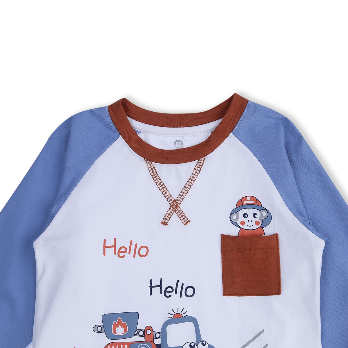 Bộ quần áo dài tay bé trai KidsPlaza in hình xe hello TT21T (Xanh) - mặt trái