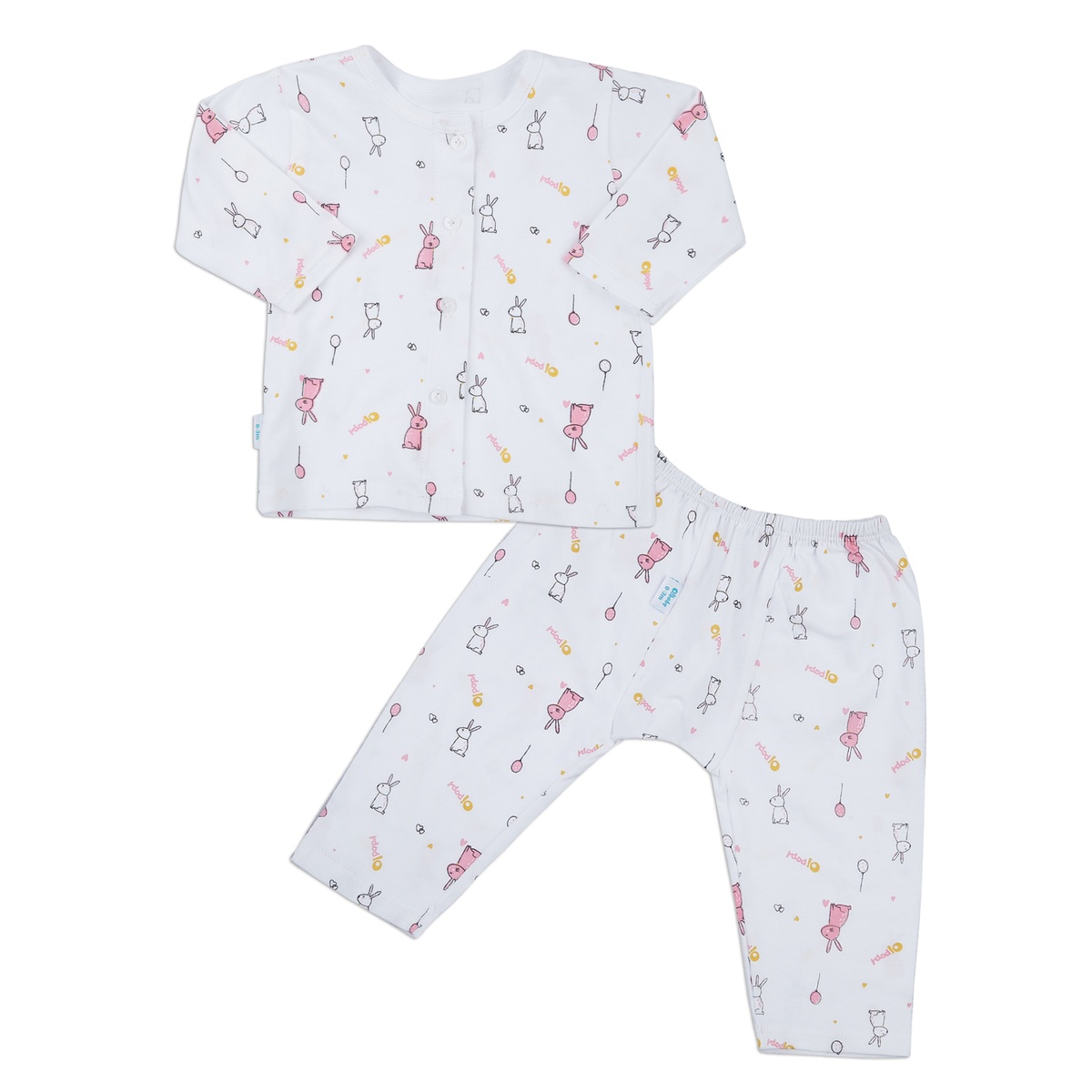 Bộ quần áo dài tay cài giữa O!Baby in thỏ DN23 (Trắng)