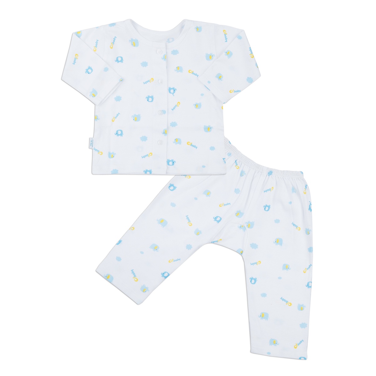 Bộ quần áo dài tay cài giữa O!Baby in voi DN23 (Trắng)
