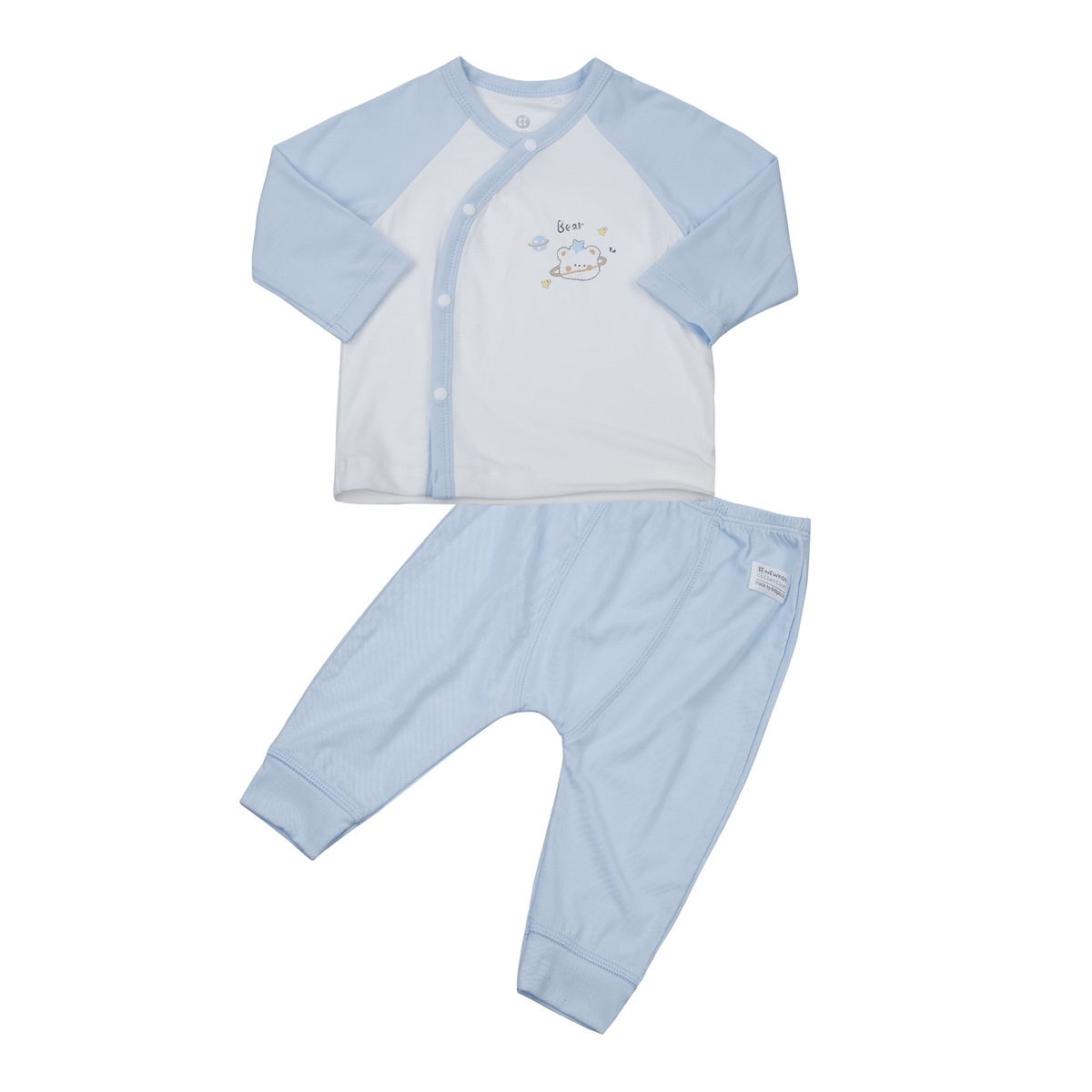 Bộ quần áo dài tay cài lệch KidsPlaza Otis ND24H (Trắng xanh)