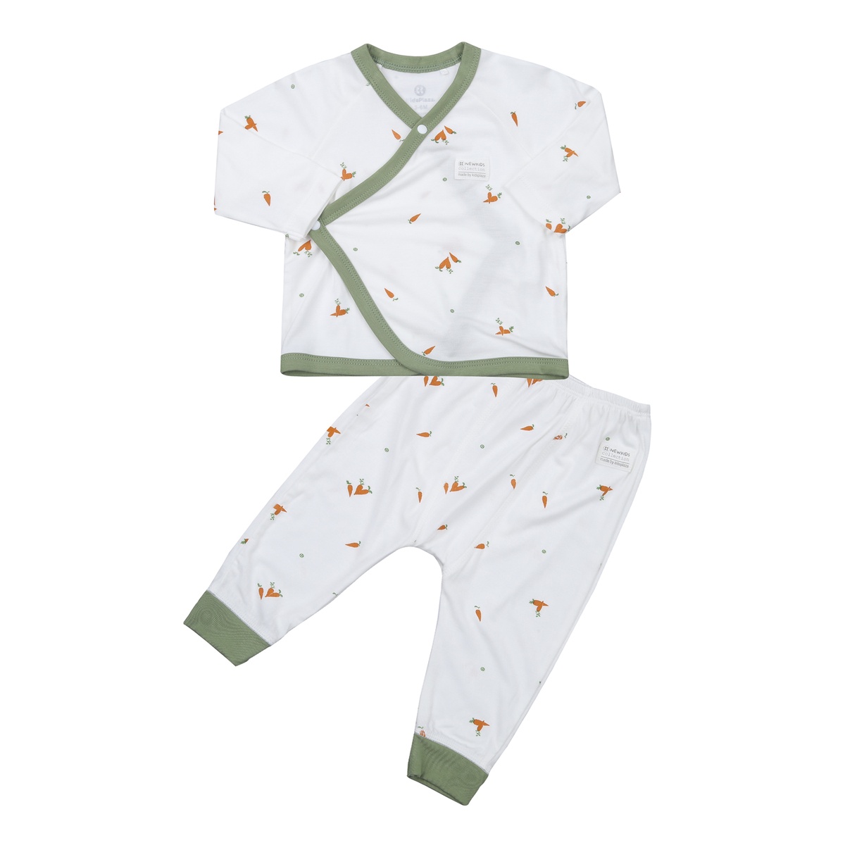 Bộ quần áo dài tay cài lệch Yukata KidsPlaza Otis in cà rốt ND23T (Trắng xanh)