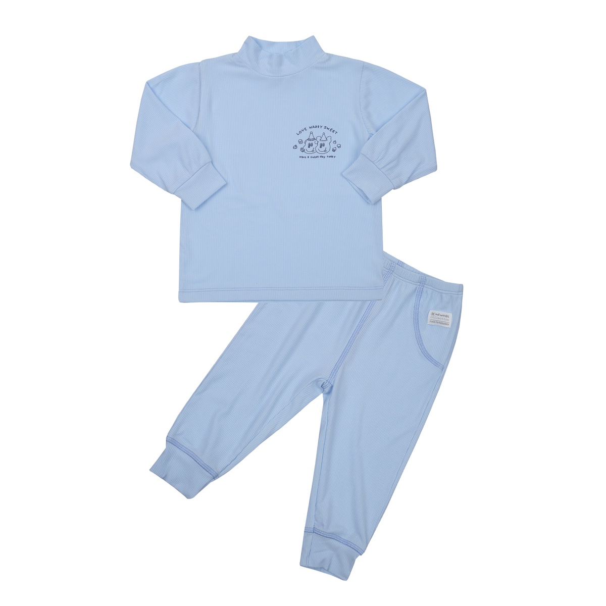 Bộ quần áo dài tay cổ 3 phân kẻ tăm KidsPlaza ND23T (Xanh)