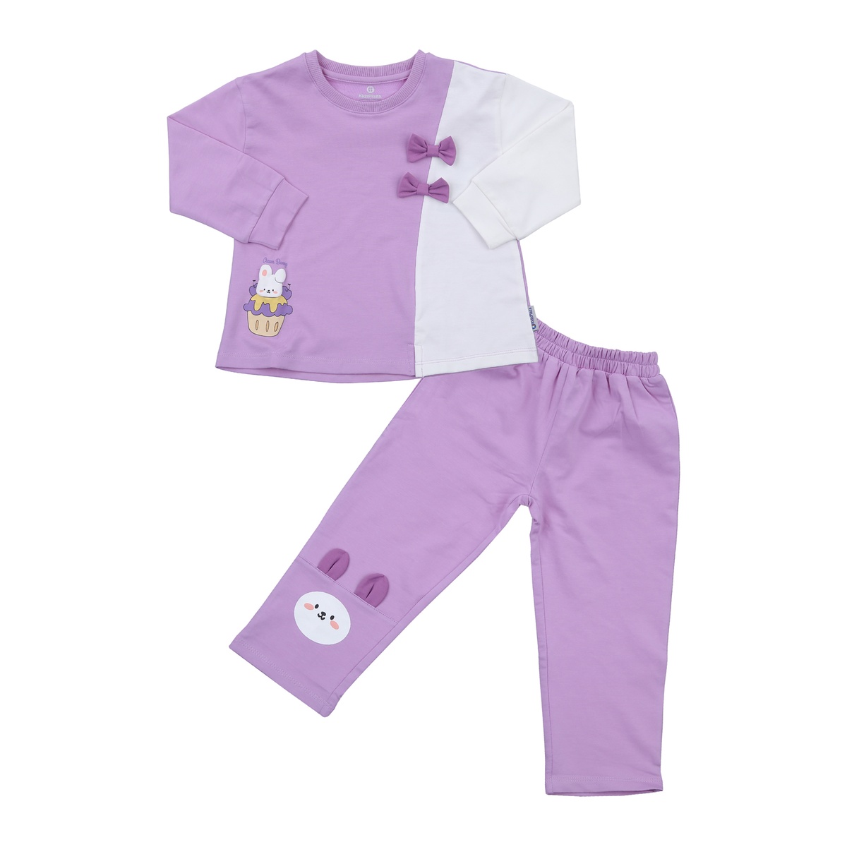 Bộ quần áo dài tay da cá bé gái KidsPlaza in gấu nơ TT23T (Tím)