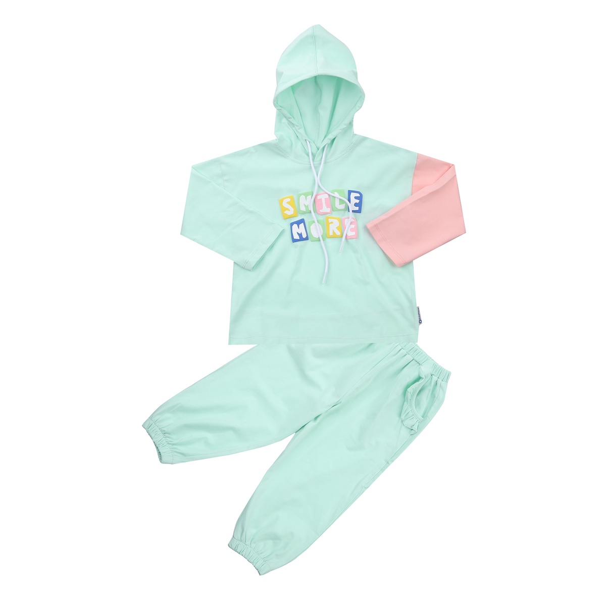 Bộ quần áo dài tay KidsPlaza in chữ có mũ TT23T (Xanh ngọc)