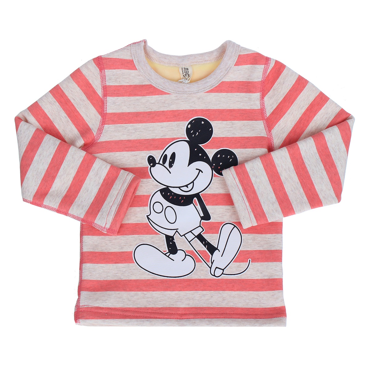Bộ quần áo kẻ ngang màu hồng in hình Mickey băng lông - mặt trái
