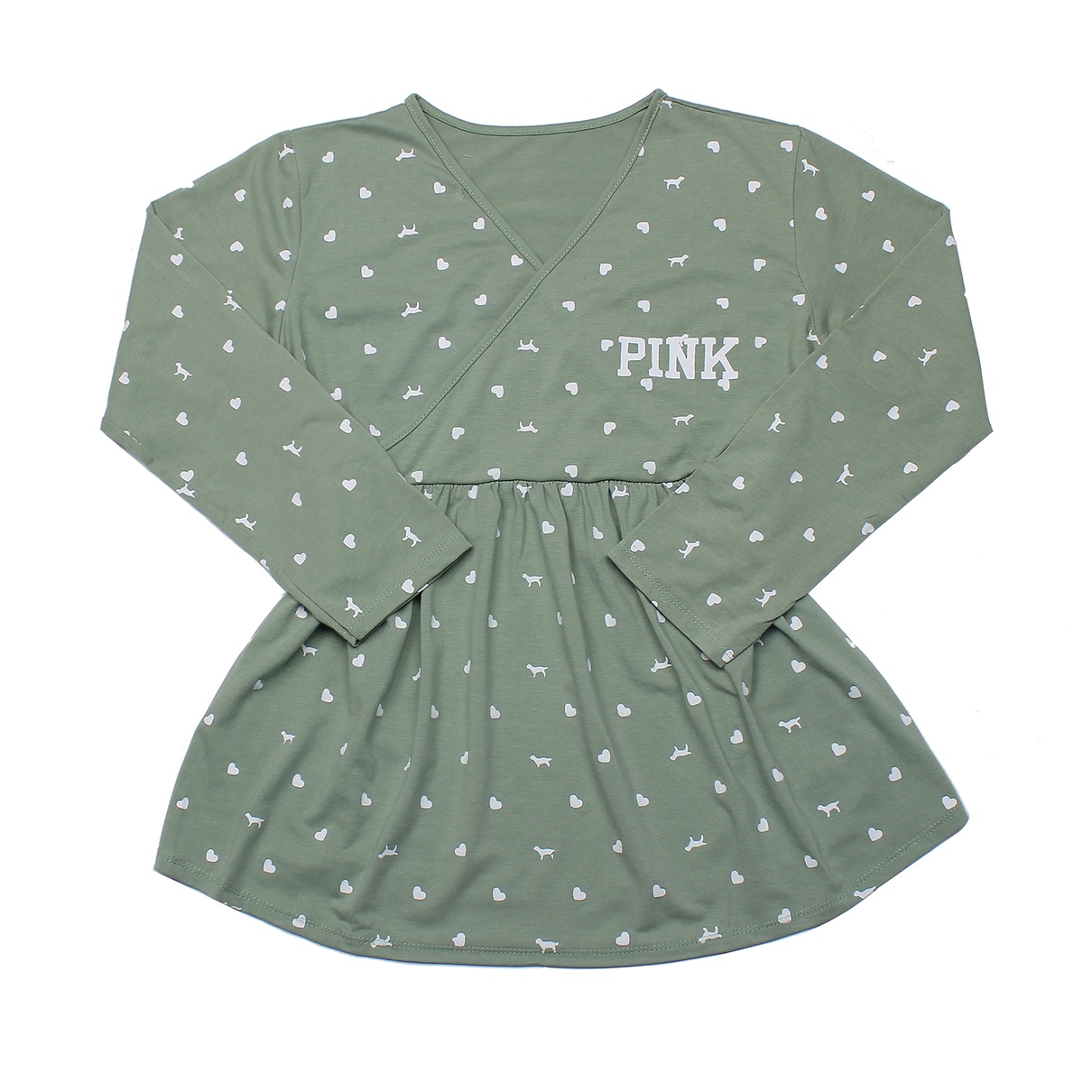 Bộ quần áo sau sinh cho mẹ cotton cổ tim Pink - mặt trái