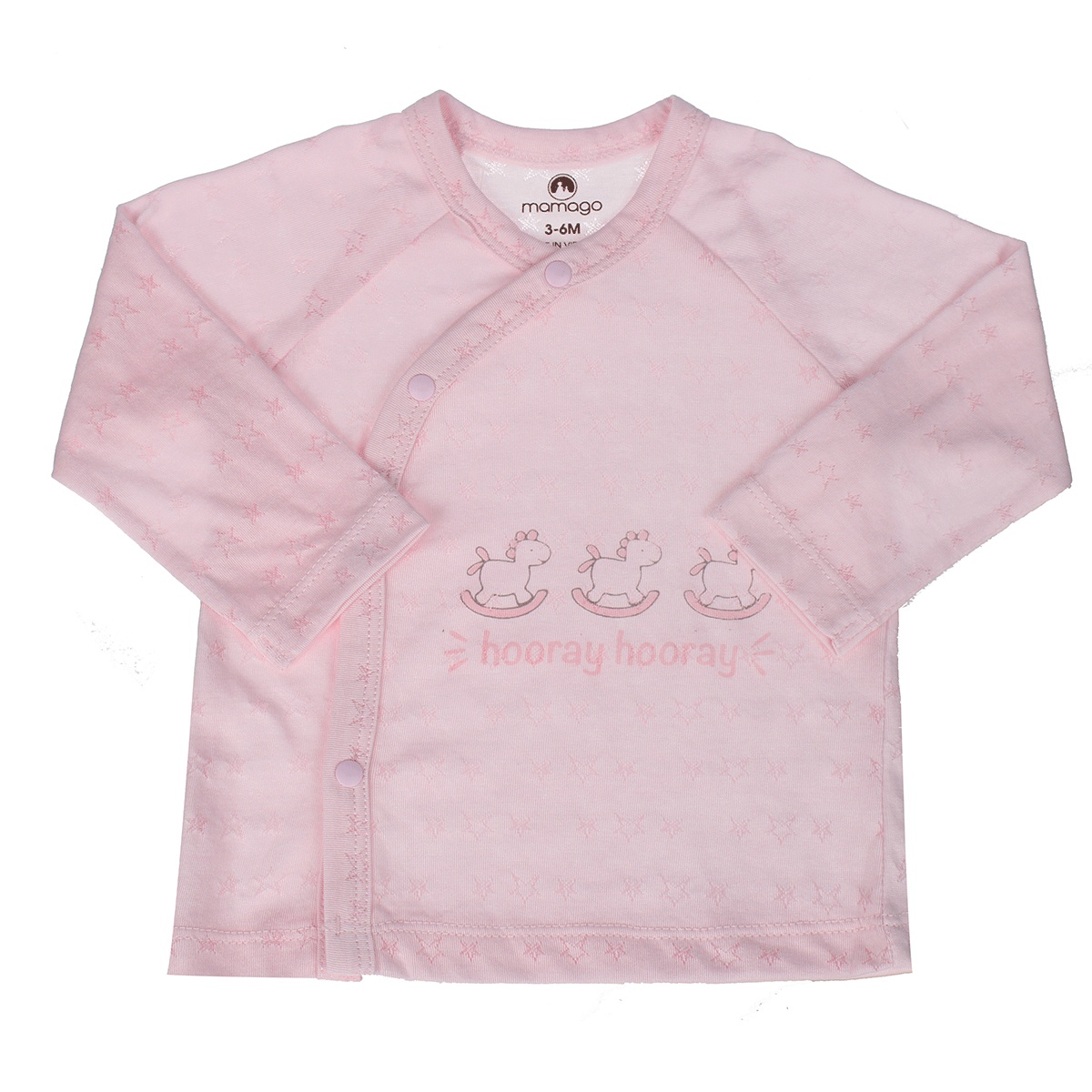 Bộ quần áo sơ sinh dài tay Mamago twikle star cài chéo ND20H 0-3M (Hồng) - mặt trái