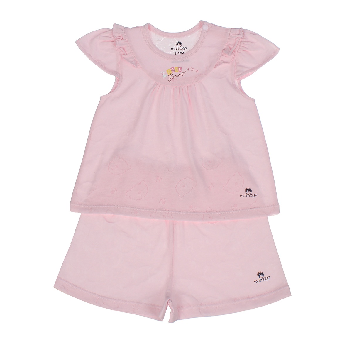 Bộ sơ sinh bé gái Neil cài vai cộc tay Mamago HN20H (Hồng) 18-24M - mặt trước