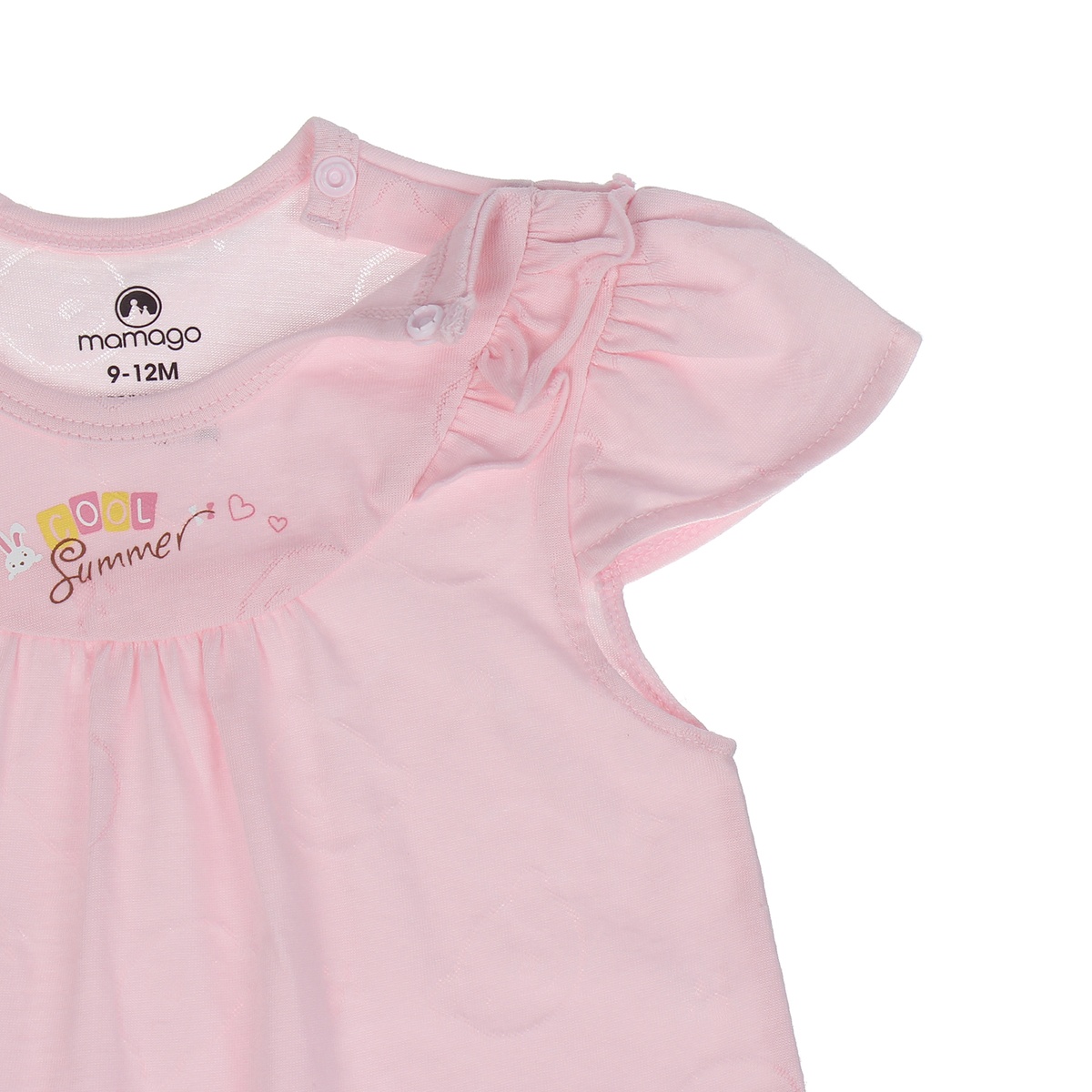 Bộ sơ sinh bé gái Neil cài vai cộc tay Mamago HN20H (Hồng) 3-6M - mặt phải