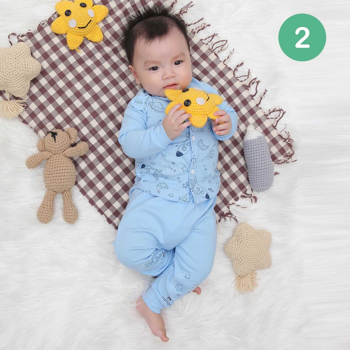 Quần áo sơ sinh cài giữa in hình vũ trụ Mamago (Xanh) 1-18M - mặt phải