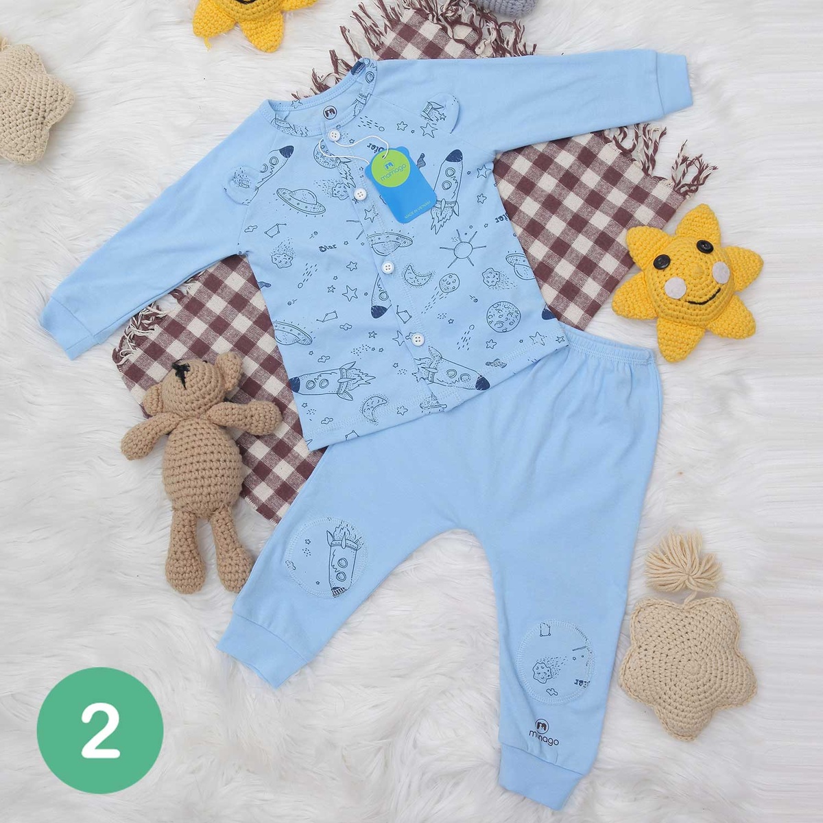 Quần áo sơ sinh cài giữa in hình vũ trụ Mamago (Xanh) 1-18M - mặt trái