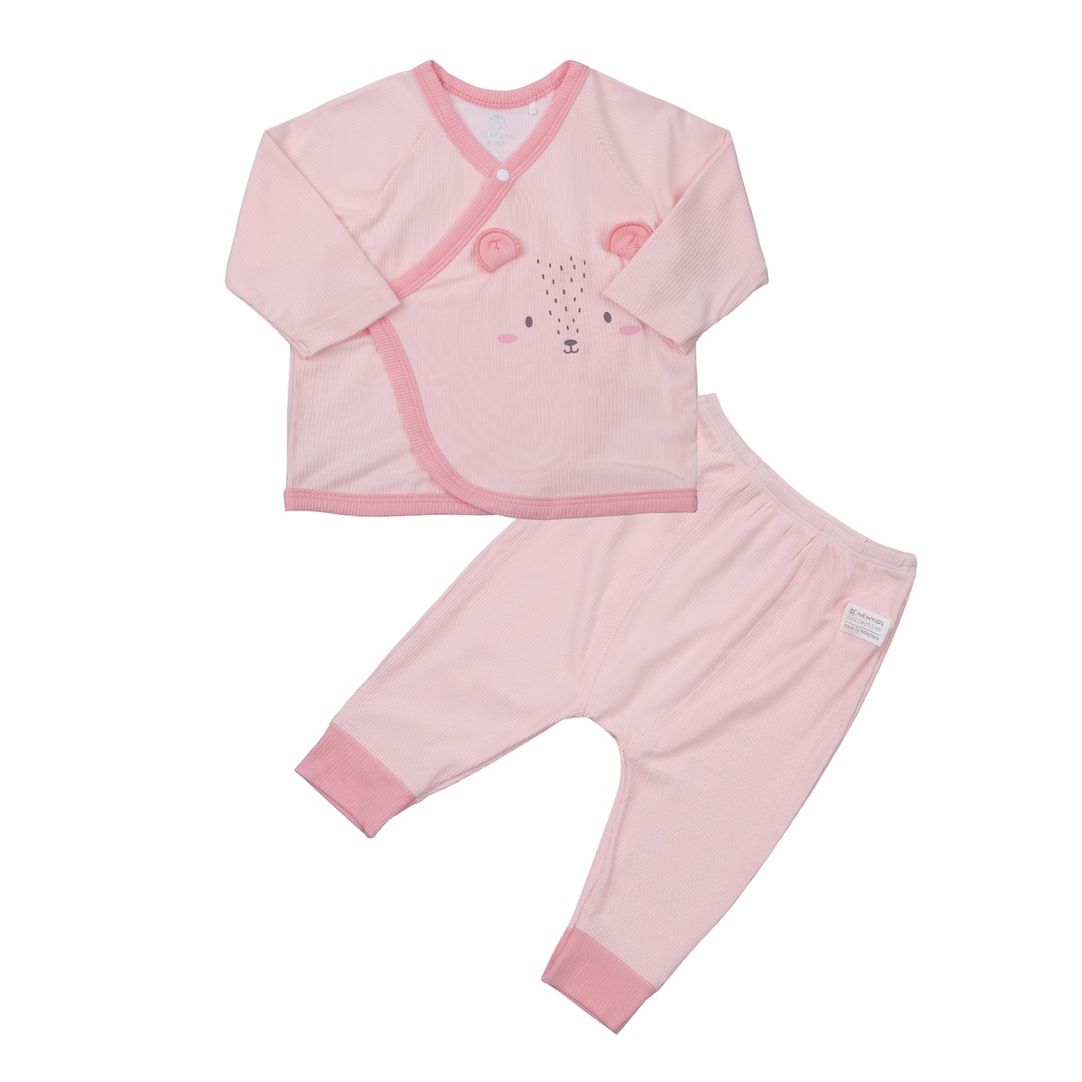 Bộ sơ sinh dài cài lệch Yukata KidsPlaza kẻ tăm ND23T (Hồng)