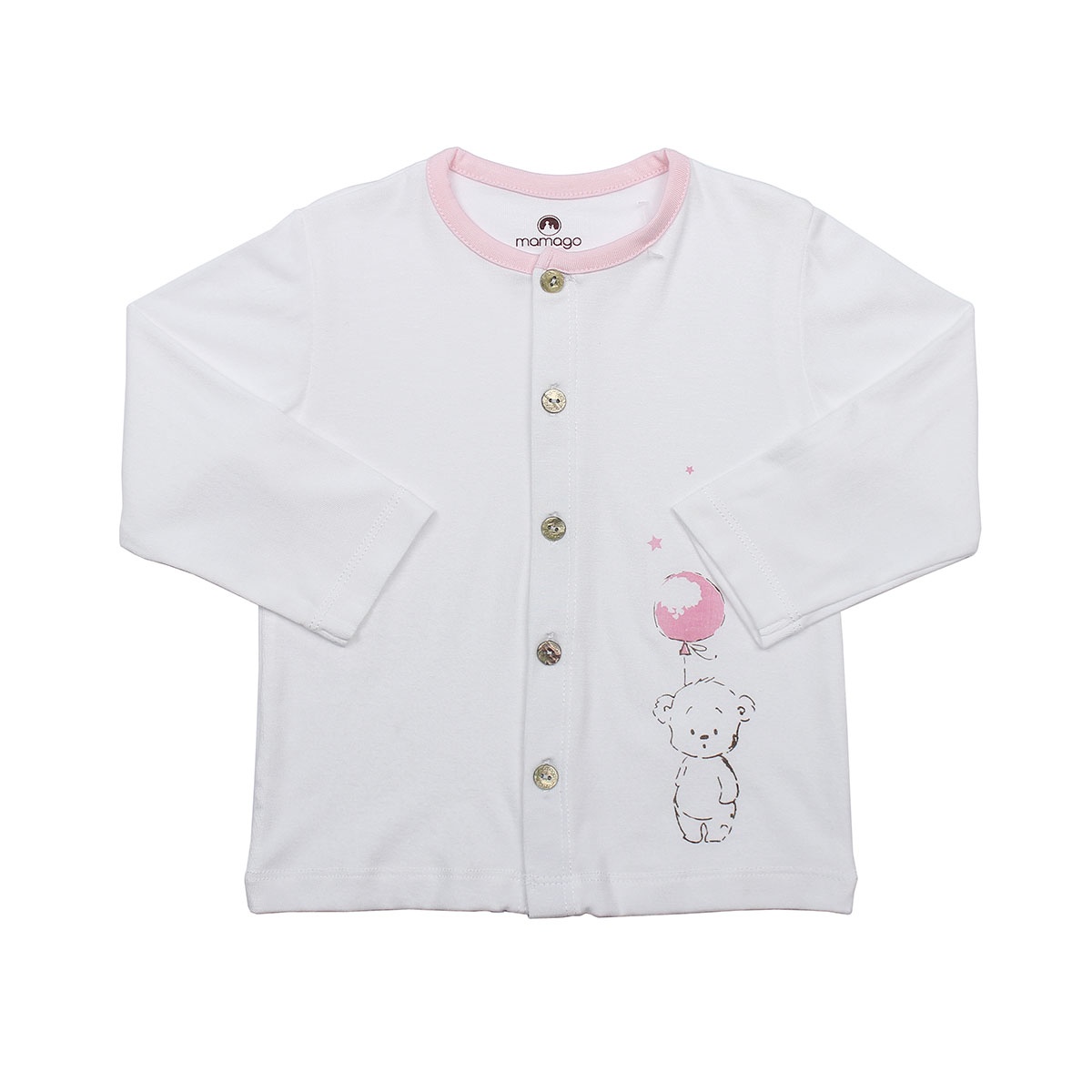  Bộ sơ sinh Otis cài giữa Mamago ND20H (Trắng Hồng) 3-6M - mặt trái