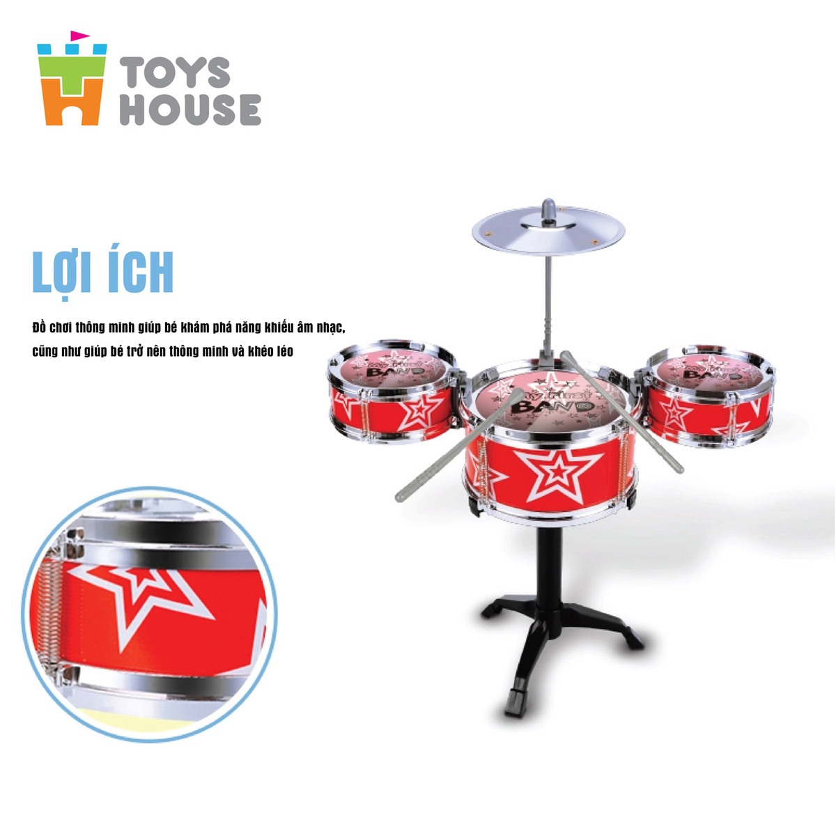 Bộ trống đồ chơi Jazz Drum Toyshouse - mặt trái