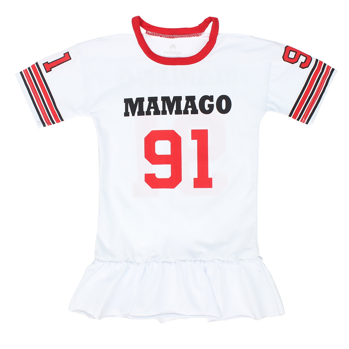 Bộ váy cộc bé gái Mamago in 91 kẻ sọc tay LN20H (Trắng) 2Y