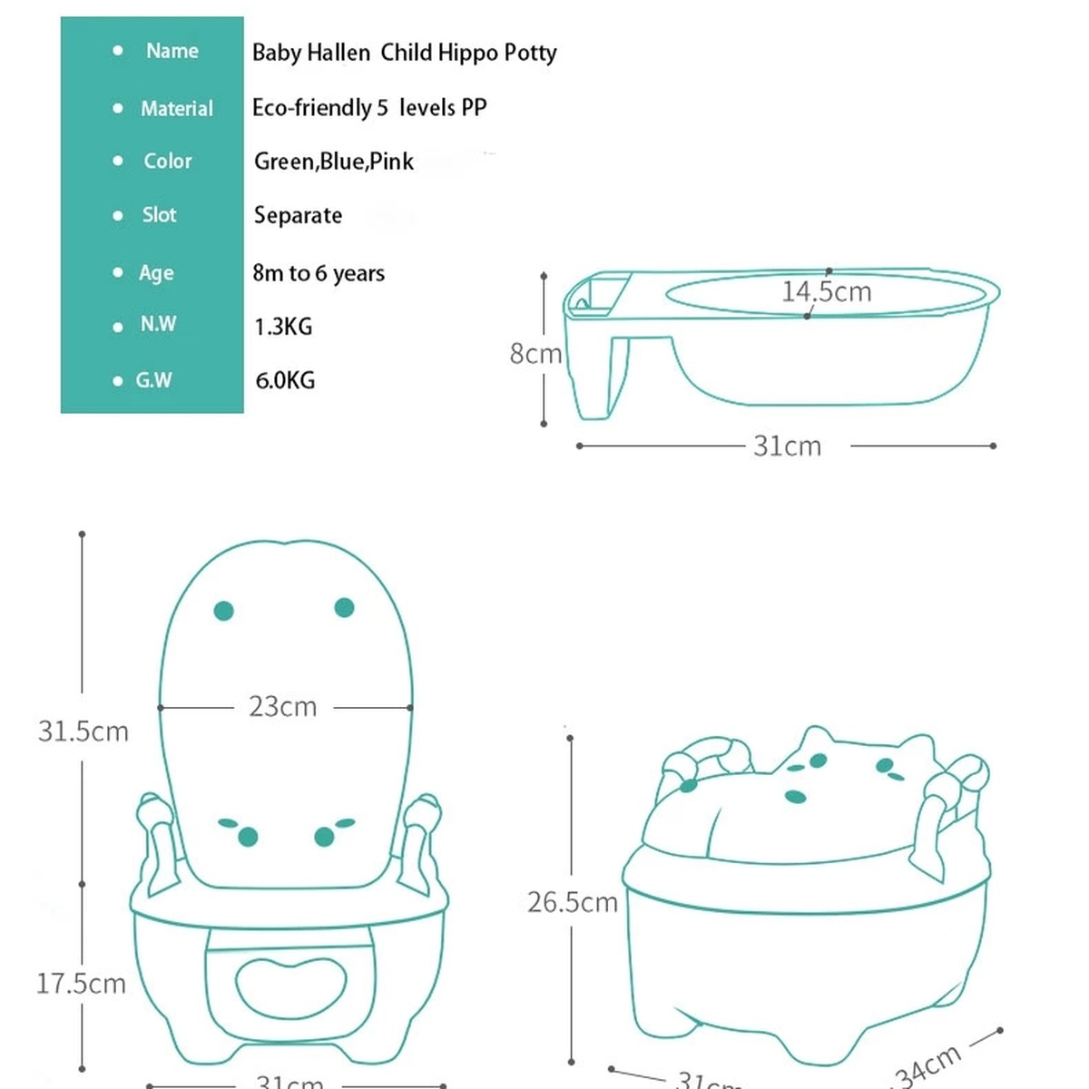 Bô vệ sinh hình thú cho bé Hà Mã KidsPlaza BP036 (Màu ngẫu nhiên) - mặt sau