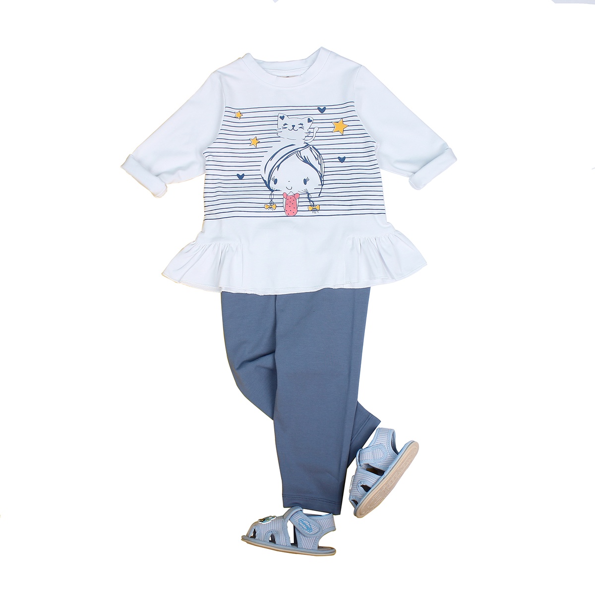 Bộ quần áo bé gái in em bé đội mèo Mamago M19T - mặt trước