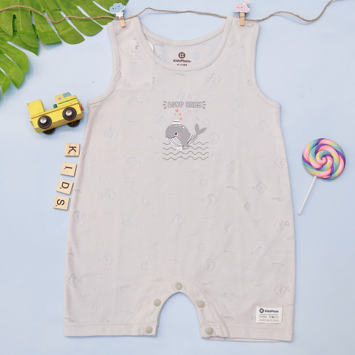 Body ba lỗ bé trai KidsPlaza in cá voi HN21H (Ghi)