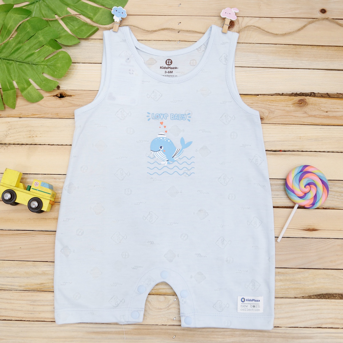 Body ba lỗ in cá voi KidsPlaza HN21H (Xanh)