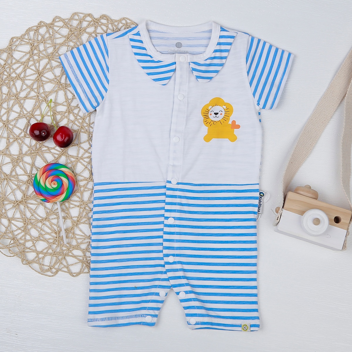 Body bé trai kẻ xanh in sư tử KidsPlaza M21H