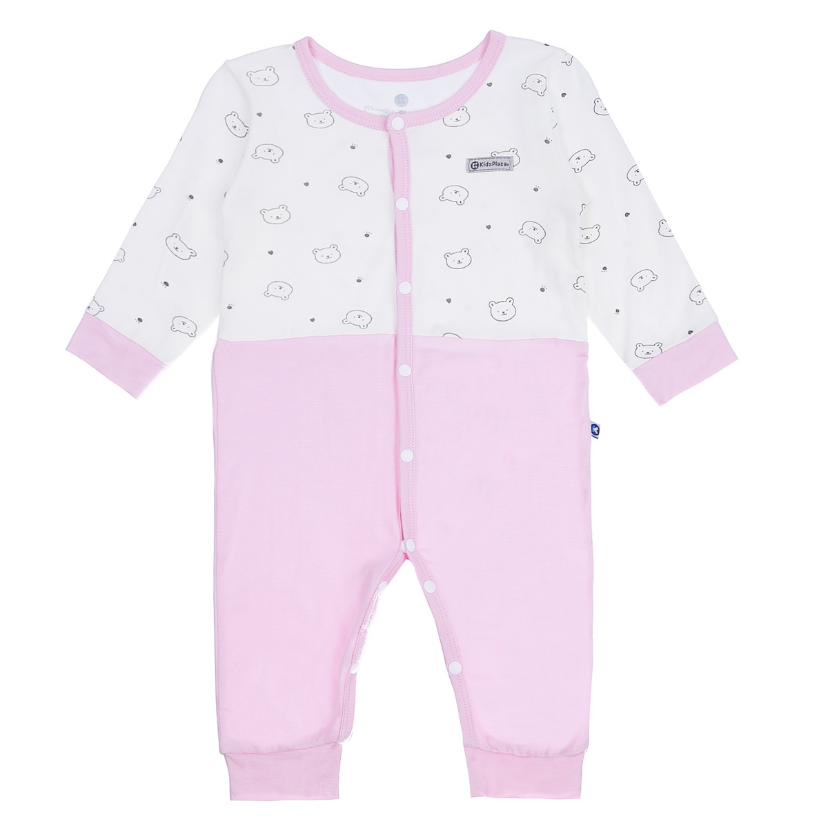 Body cài giữa tay dài KidsPlaza in hình gấu M21T (Trắng Hồng)