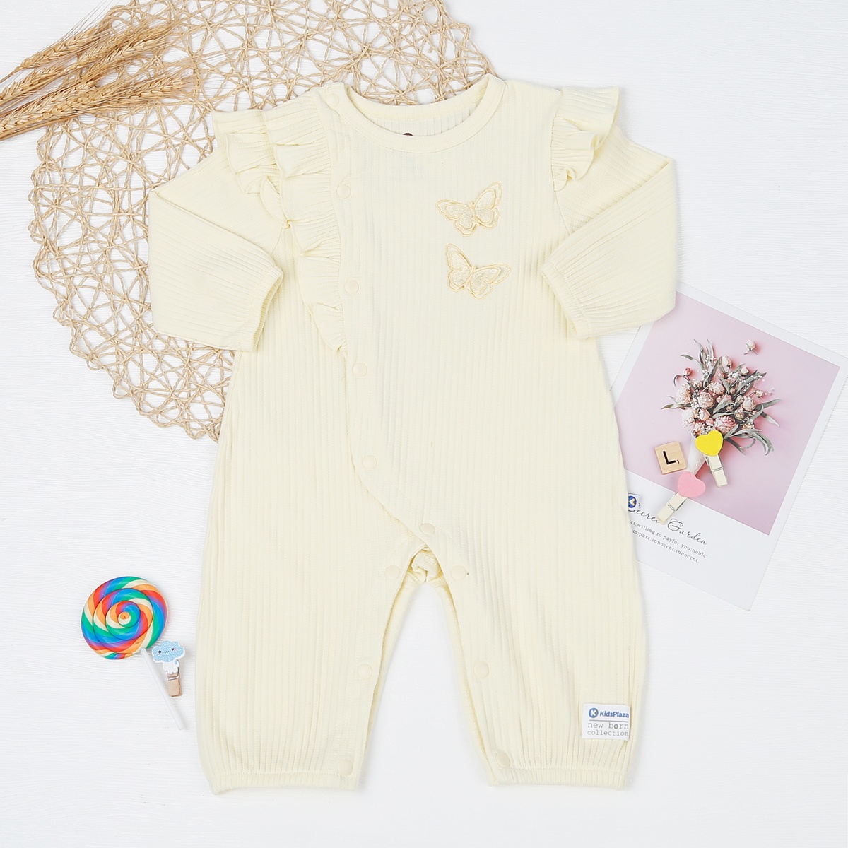 Body dài tay bé gái KidsPlaza hoạ tiết bướm HN22D (Vàng)