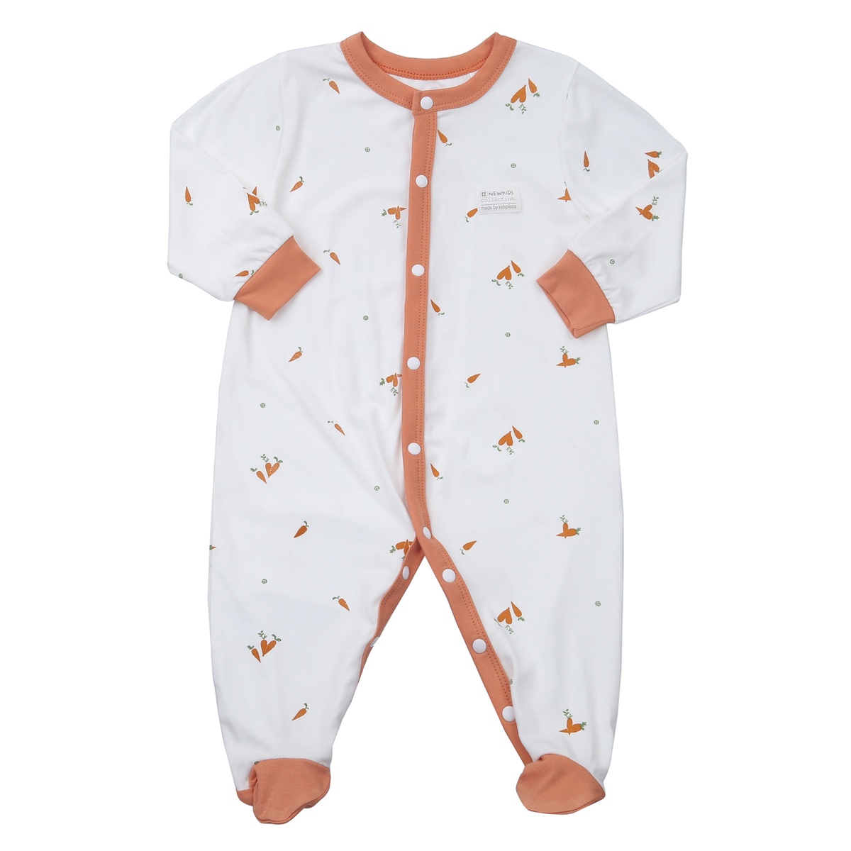 Body dài tay cài lệch KidsPlaza Otis in cà rốt ND23T (Trắng cam)