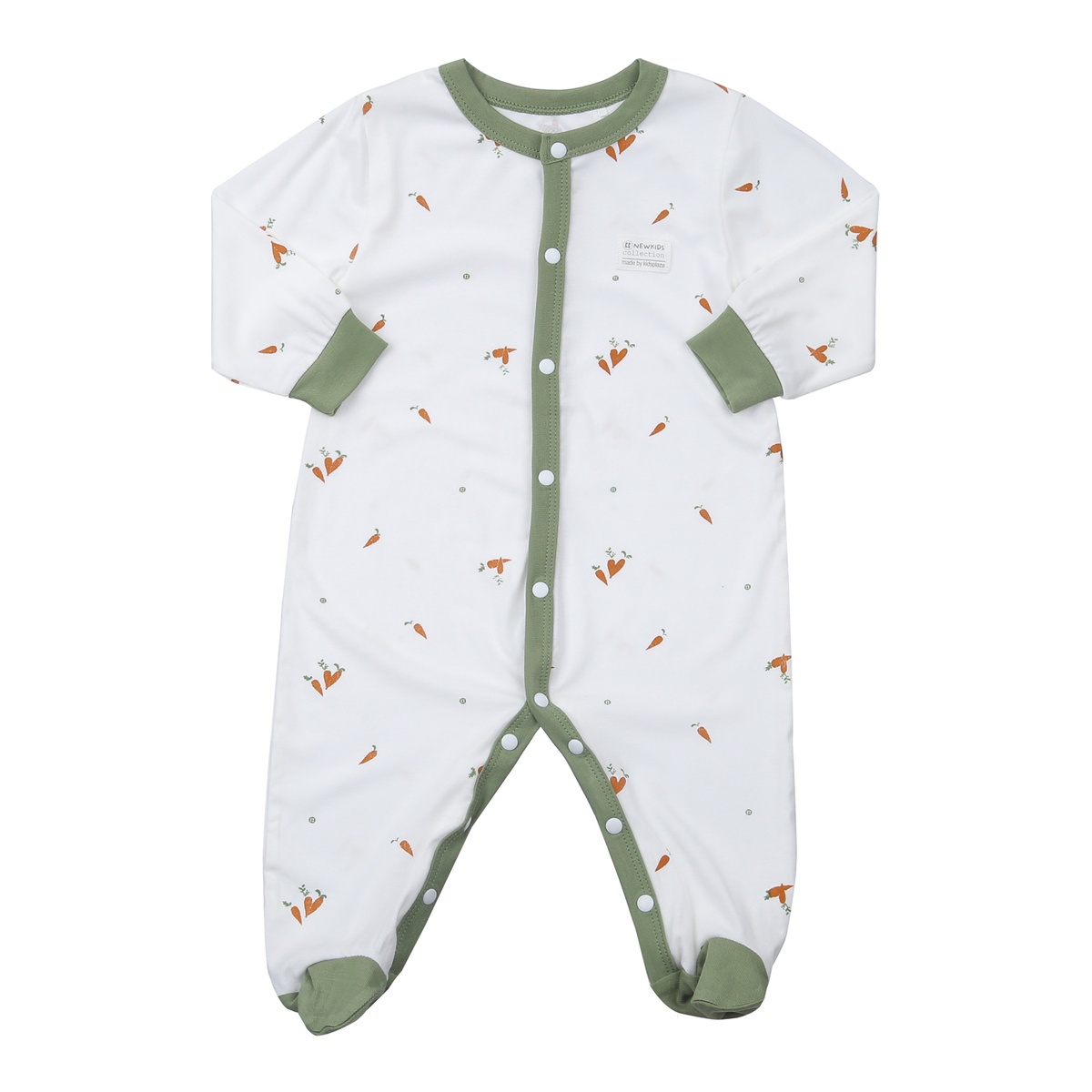 Body dài tay cài lệch KidsPlaza Otis in cà rốt ND23T (Trắng xanh)