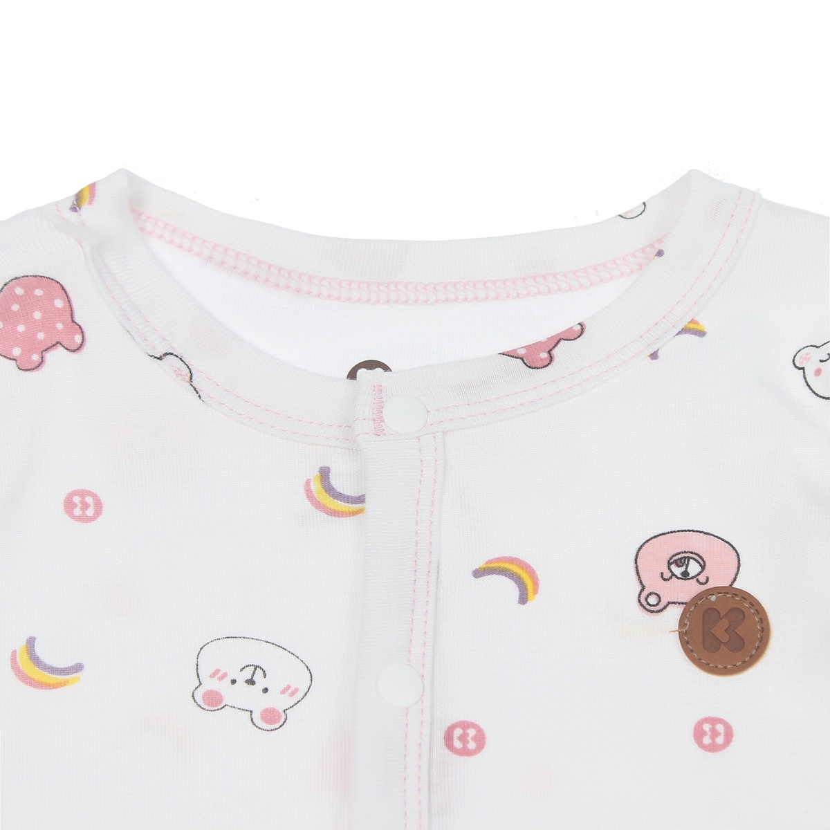 Body dài tay KidsPlaza trắng hồng in hình gấu ND20T 0-3M - mặt trái