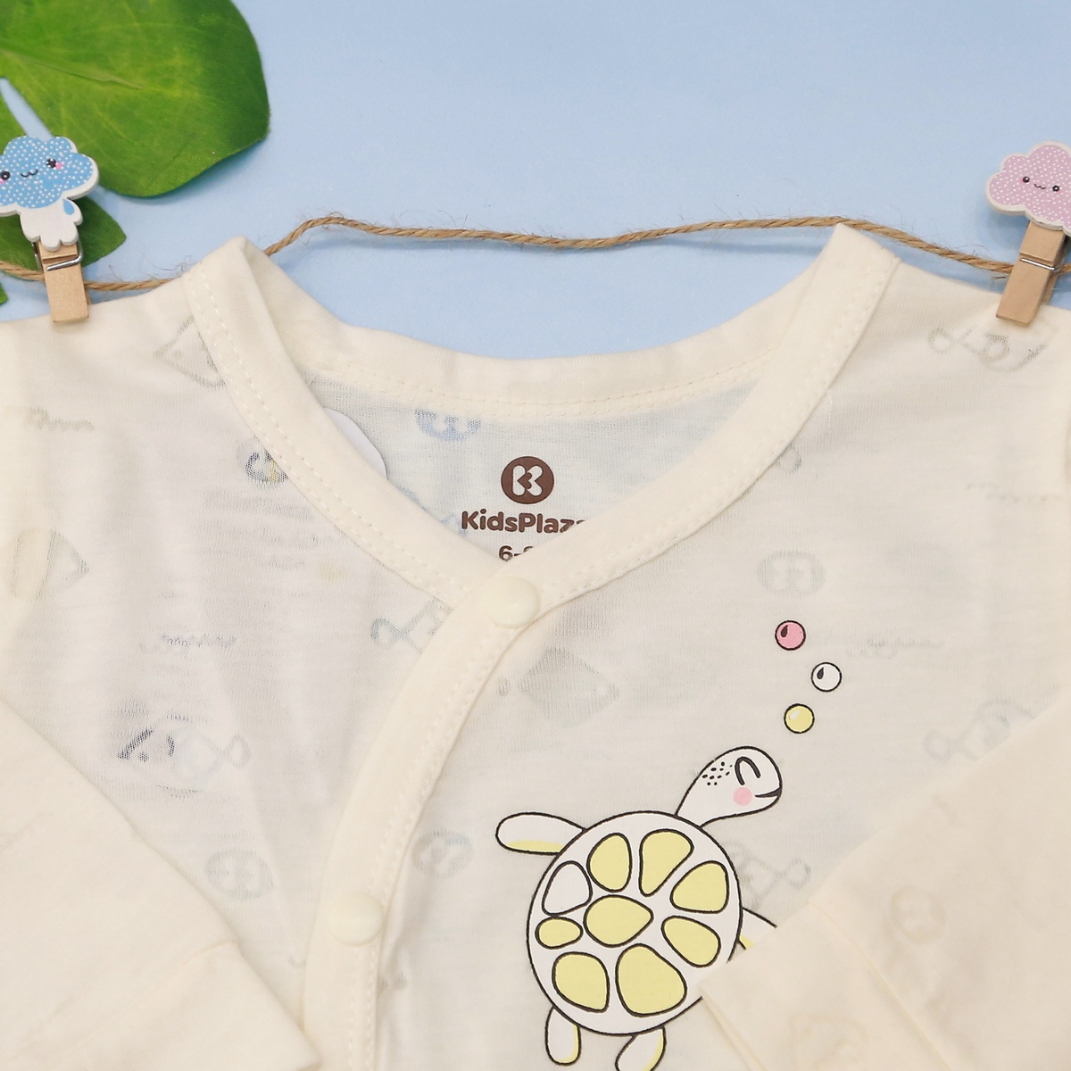 Body sơ sinh dài tay KidsPlaza in rùa HN21T (Vàng) - mặt trái