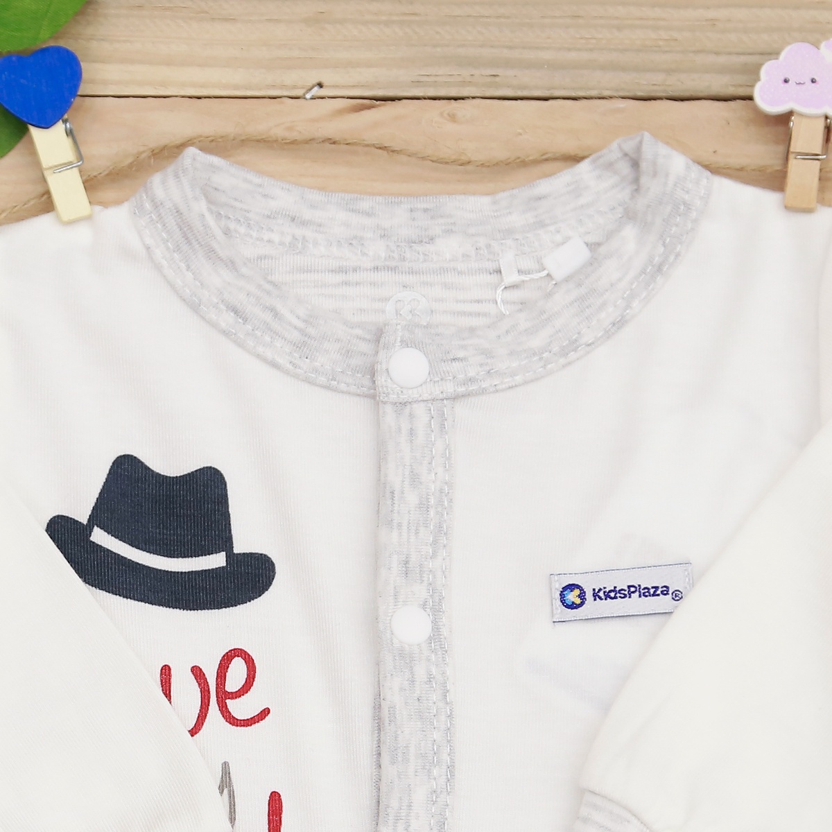 Body sơ sinh dài tay Otis KidsPlaza ND22H (Trắng ghi) - mặt trái