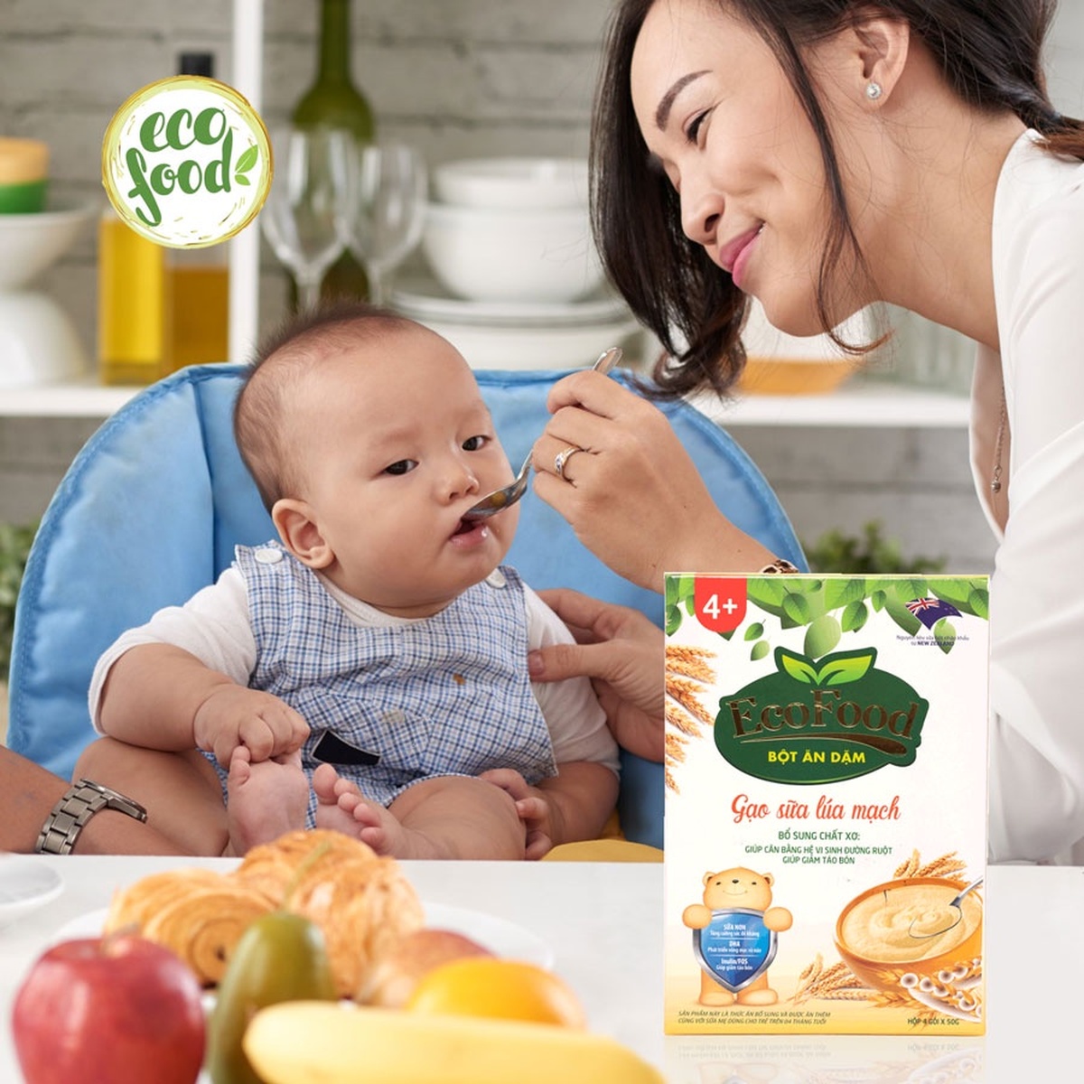 Bột ăn dặm Ecofood vị gạo sữa lúa mạch (4x50g) - mặt sau