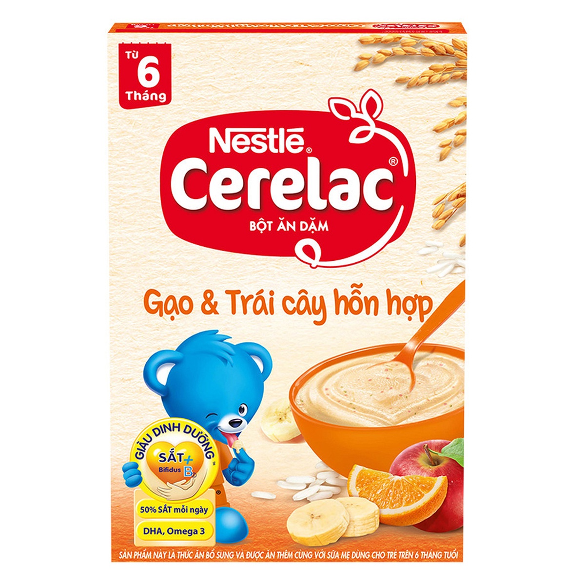 Bột ăn dặm Nestle gạo và trái cây hỗn hợp 200g cho bé 6M+ - mặt phải