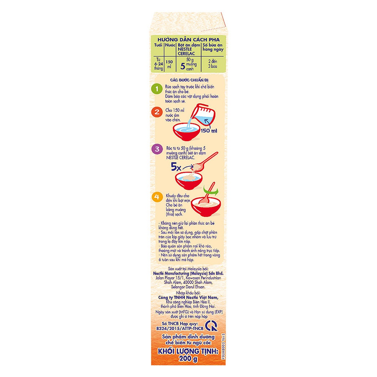 Bột ăn dặm Nestle gạo và trái cây hỗn hợp 200g cho bé 6M+ - mặt sau