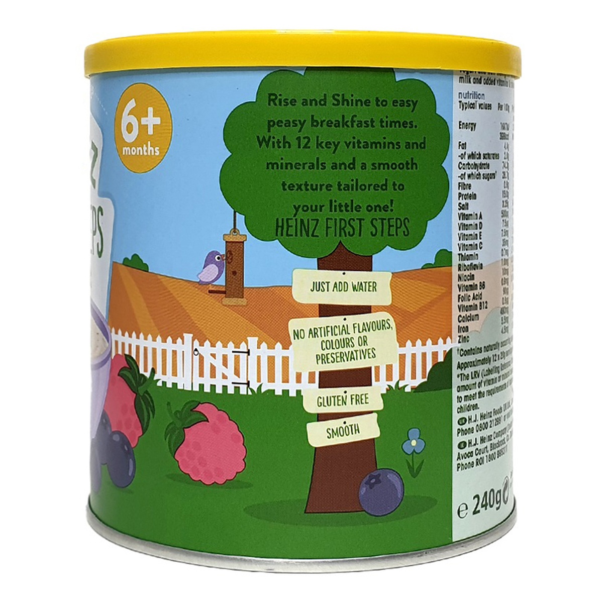 Bột ăn dặm Heinz vị sữa chua trái cây 240g cho bé 6M+ - mặt sau