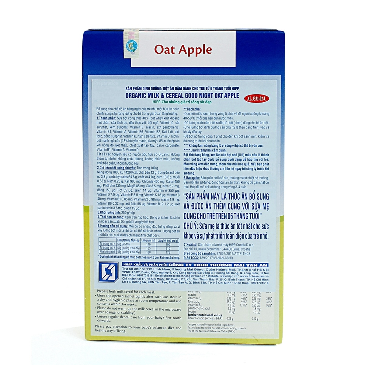 Bột HiPP yến mạch táo cho bé 6M+ 250g - mặt trái
