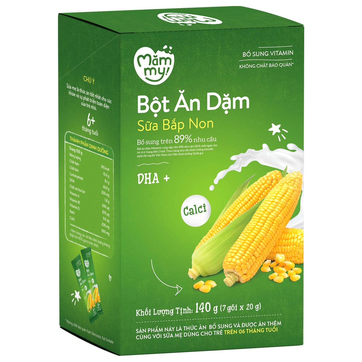 Bột ăn dặm Mămmy sữa, bắp non 140g - mặt trái