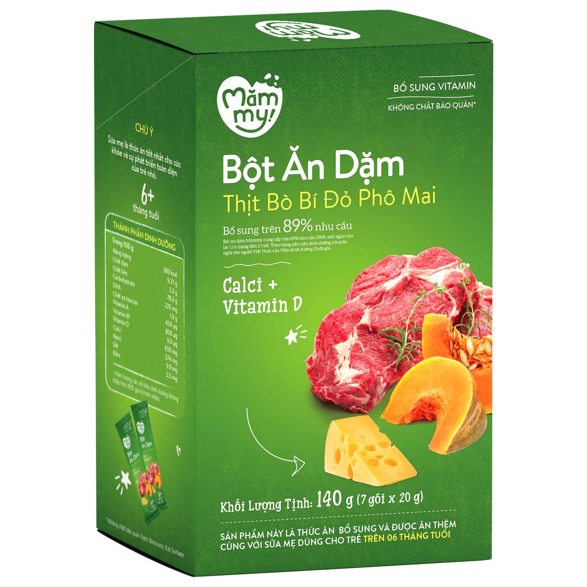 Bột ăn dặm Mămmy thịt bò, bí đỏ, phô mai 140g - mặt trái